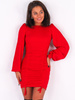 Bawełniana sukienka marszczona z prążka czerwona B270 k01