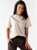 Bawełniany basicowy t-shirt oversize z krótkim rękawem beżowa d121 k01