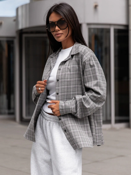 Oversizowa KOSZULA w kratę szarą wzór 6 X363 k01