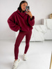 Bawełniany KOMPLET dresowa bluza kangurka z kapturem i spodnie legginsy z prążkowanej dzianiny bordowy E368 k01