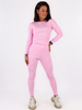 Bawełniany komplet bluzka z długim rękawem i legginsy z prążkowanej dzianiny różowy C123