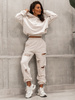 Bawełniany KOMPLET dres z dziurami bluza z kapturem i spodnie beżowy melanż D593 k01