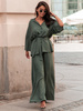 Zwiewny KOMPLET koszula dłuższa kimono wiązana w pasie i szerokie spodnie khaki E345 k01