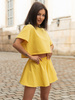 Dresowy bawełniany KOMPLET krótki oversizowy t-shirt i krótkie spodenki żółty X133