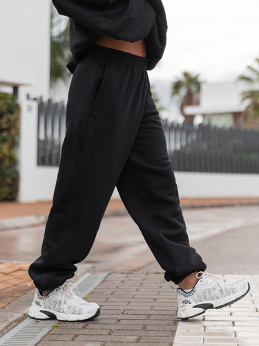 Dresowe bawełniane SPODNIE  ze ściągaczami czarne X32