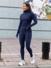 Bawełniane dopasowane SPODNIE LEGGINSY z dzianiny prążkowanej navy blue X464
