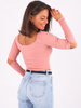 Bawełniana bluzka z prążka wycięta na łokciach brudny róż B223 k01