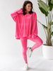 KOMPLET welurowy oversizowa dłuższa bluza i legginsy z wysokim stanem różowy D165 k01