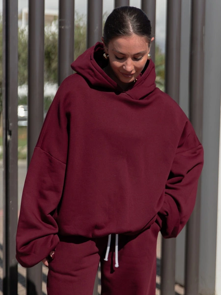 ZESTAW DRESOWY: Bawełniana BLUZA z dresu drapanego z kapturem X478 + Dresowe SPODNIE baggy niski stan X403