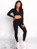 Bawełniany komplet z prążkowanej dzianiny top z zamkiem i legginsy czarny SZ d027 k01