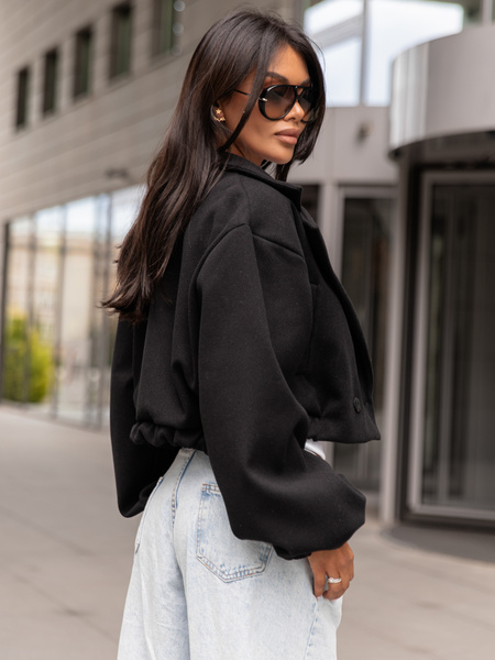 Oversizowa krótka KURTKA o szerokim kroju ze ściągaczem czarna X364