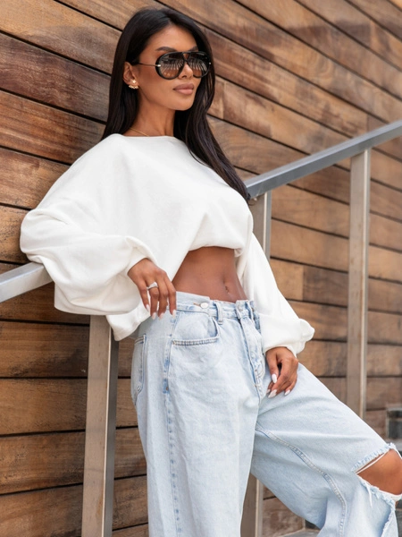 Luźny oversizowy codzienny SWETER o klasycznym splocie ecru X361