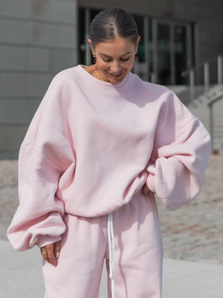 Dresowa bawełniana BLUZA oversize szeroka baby pink X402