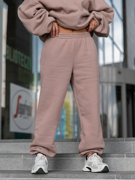 Dresowe bawełniane SPODNIE  ze ściągaczami mokka X32