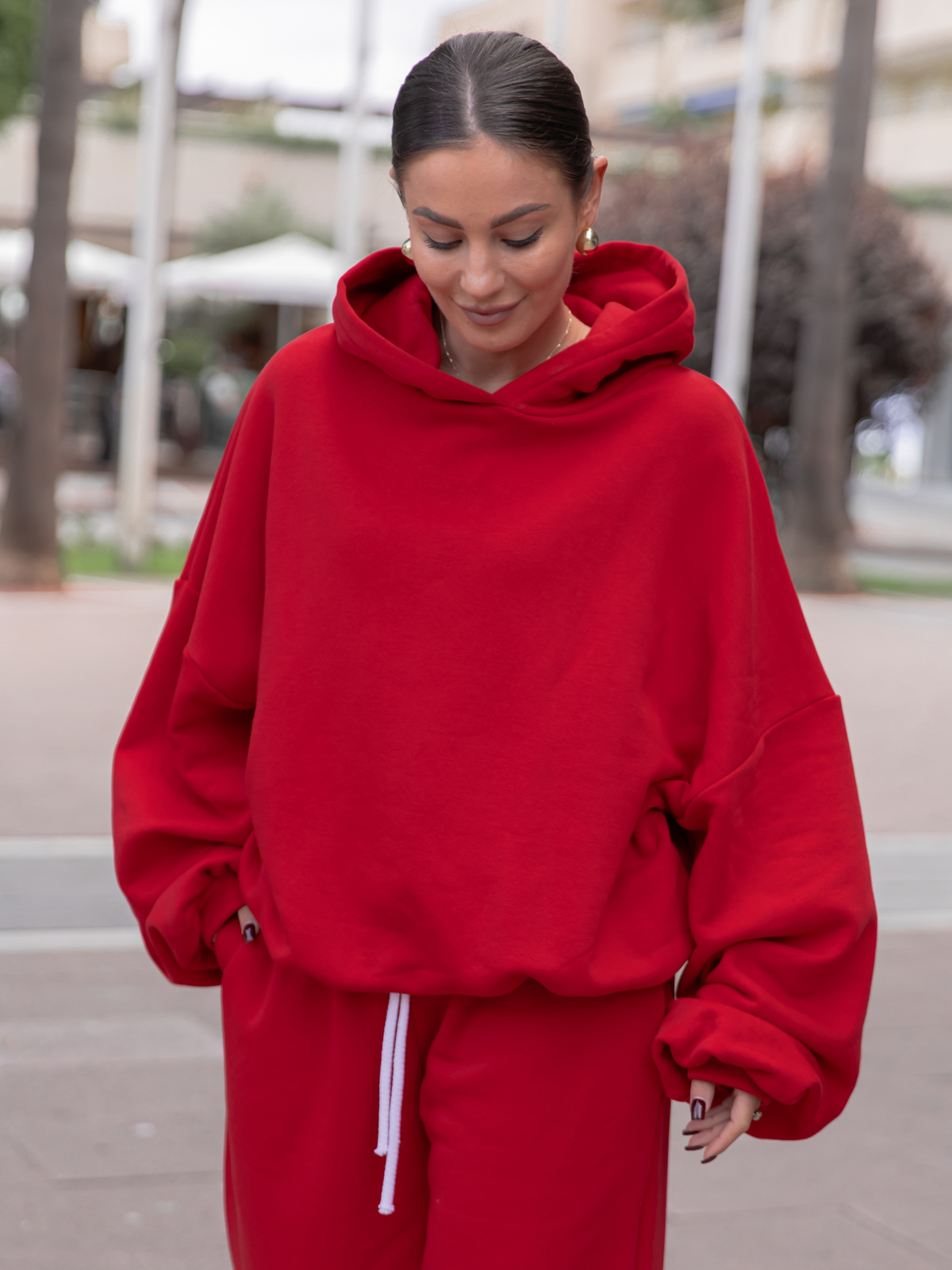 ZESTAW DRESOWY: Bawełniana BLUZA z dresu drapanego z kapturem X478 + Dresowe SPODNIE baggy niski stan X403