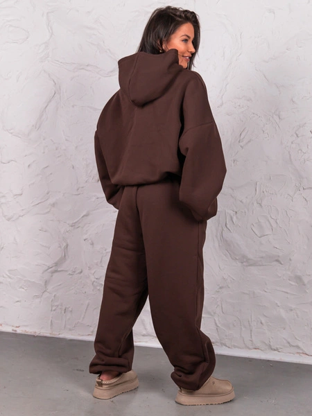 Dresowe bawełniane SPODNIE baggy brązowe E643