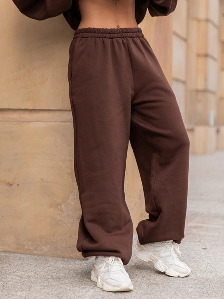 Dresowe bawełniane SPODNIE baggy brązowe E643