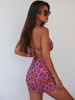 Plażowa spódnica z lycry asymetryczna różowa w kwiaty S119 k01