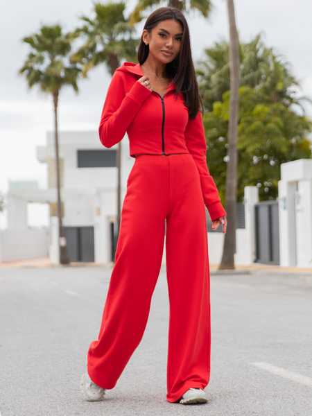 Bawełniana krótka dopasowana BLUZA dresowa z kapturem na zamek koralowa X58 k01