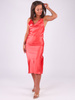 Satynowa sukienka midi odkryte plecy koralowa b208 k01
