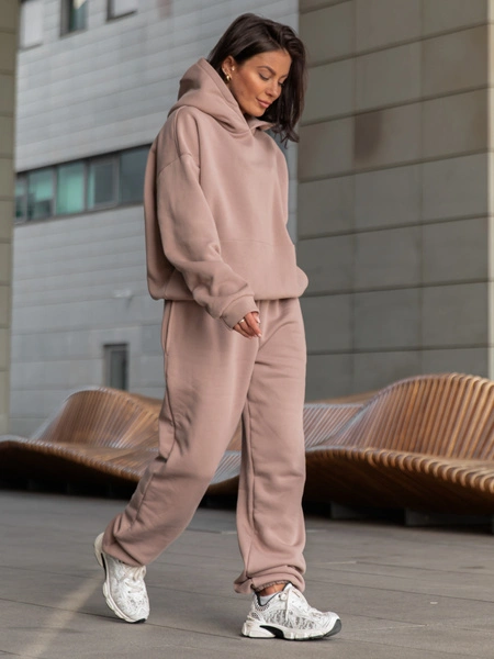 Dresowa bawełniana BLUZA z kapturem kangurka o klasycznym kroju mokka X350