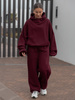 Oversizowy KOMPLET z drapanego bawełnianego dresu bluza z kapturem na stójce kangurka i spodnie szerokie baggy bordowy E1 + E643