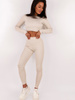 BASICOWY KOMPLET krótki top z długim rękawem i legginsy z prążkowanej wiskozy z lnem melanż beż d133 k01
