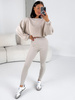 Bawełniany KOMPLET dresowa krótka bluza i spodnie legginsy z prążkowanej dzianiny stone E334 k01