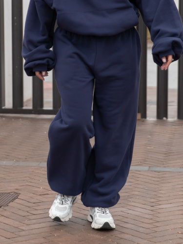 Dresowe bawełniane SPODNIE baggy navy blue E643