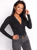 Bluzka z miękkiej dzianiny dekolt V z zakładkami czarna d002 k01
