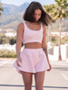 Dresowy bawełniany KOMPLET krótki top na ramkach i krótkie spodenki baby pink X120 k01