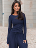 Wiscozowa dopasowana BLUZKA z długim rękawem navy blue X417