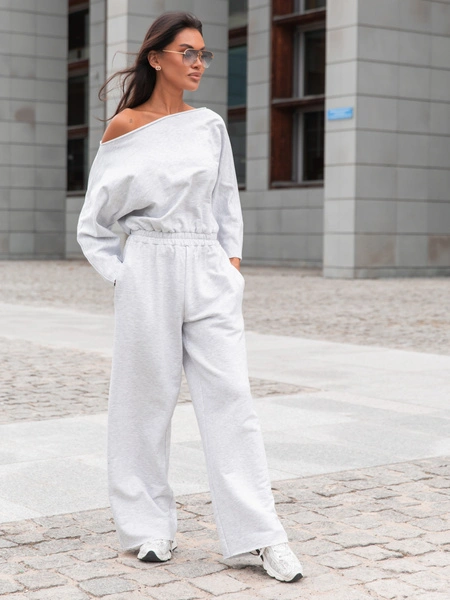 Dresowy bawełniany KOMBINEZON z długimi spodniami szary melanż X414 k01