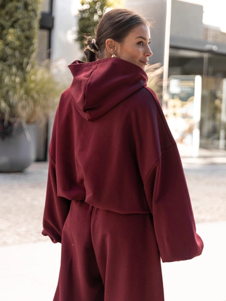 Bawełniana dresowa BLUZA z kapturem oversize z szerokimi rękawami z dresu pętelkowego bordowa X515