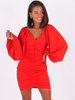 Sukienka marszczona bufiaste rękawy czerwona B269 k01
