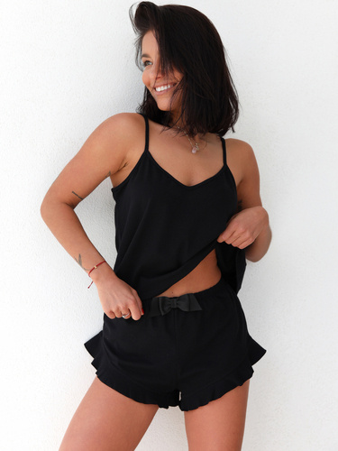 PIŻAMA komplet do spania luźna bluzka i spodenki czarna P30