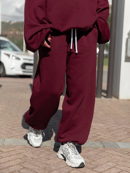 Dresowe bawełniane SPODNIE baggy niski stan bordowe X403