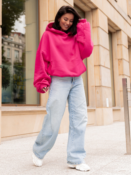 Viralowa Dresowa bawełniana BLUZA z kapturem oversize szeroka różowa E644