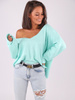 SWETER Z DEKOLTEM V OVERSIZE miętowy B189 k01