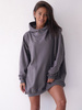Oversizowa długa dresowa BLUZA z kapturem grafitowa D413 k01