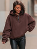 Bawełniana dresowa BLUZA oversize z kapturem na stójce z zamkiem brązowa E536 k01