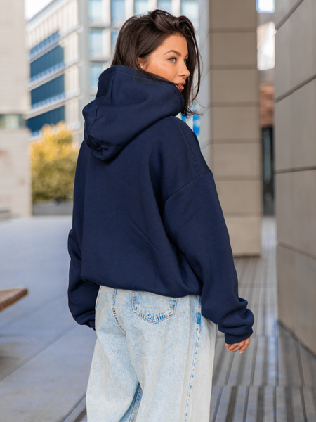 Dresowa bawełniana BLUZA z kapturem kangurka o klasycznym kroju navy blue X350