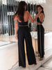 Elegancki brokatowy KOMPLET top halter i szerokie spodnie czarny E653 k01