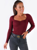 BAWEŁNIANA BLUZKA MARSZCZONY DEKOLT Z PRĄŻKA bordowa B151 k01