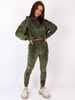 WELUROWY DRES KOMPLET BLUZA Z KAPTUREM+SPODNIE khaki A168 k01