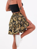 ROZKLOSZOWANA ZWIEWNA MINI SPÓDNICA czarna w złote wzory B73 k01