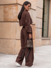 Dresowy bawełniany KOMPLET oversizowa bluzka z długim rękawem i luźne spodnie z szerokimi nagawkami czekoladowy X303 k01