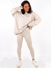KOMPLET bawełniany z lnem oversizowa dłuższa bluza dresowa i legginsy z prążka melanż beż d126 k01
