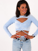 Welurowa dopasowana bluzka krótki top z sexy dekoltem baby blue C121 k01