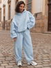 Luźna BLUZA z kapturem oversize szeroka z bawełnianej dresówki niedrapanej od wewnątrz baby blue X150 k01